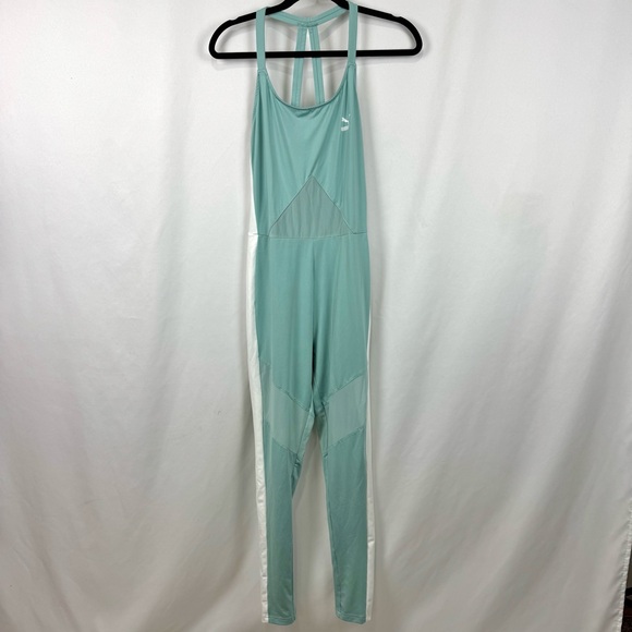 Puma Pants - Puma Archive T7 sleeveless jumpsuit in Sage green / white side stripes Yoga Sz L